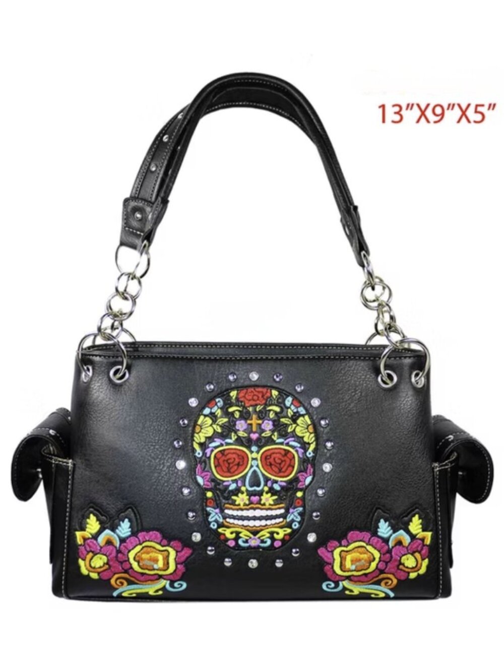 Sugar Skull Day of the Dead Embroidered Concealed Carry Shoulder Bag Black NWT